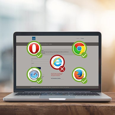 Laptop zeigt mit dem eBanking kompatible Browser-Icons